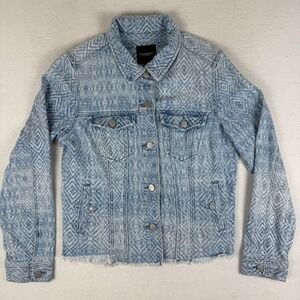 Liverpool Los Angeles Geometric Diamond Print Denim Trucker Jacket Blue Medium